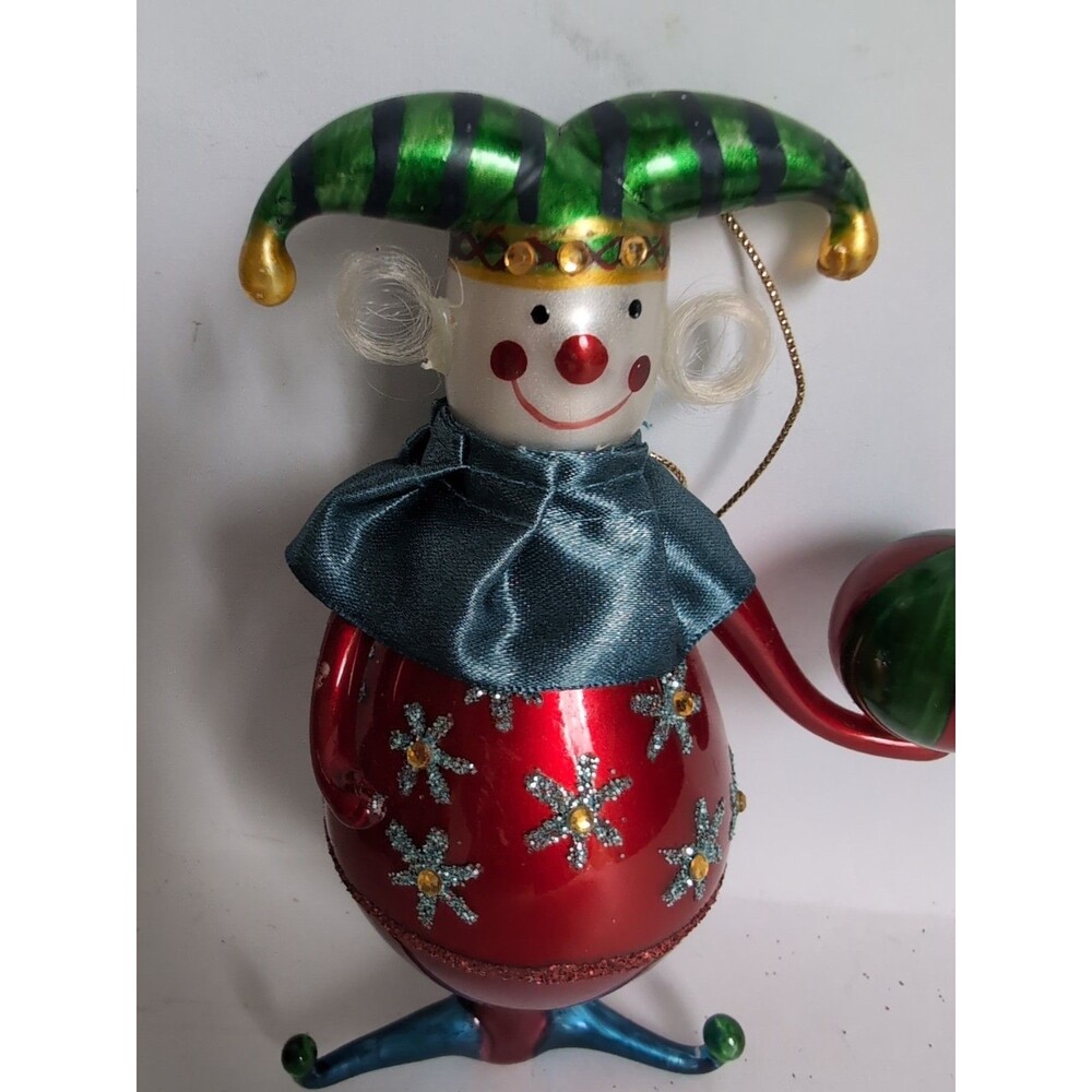 Vtg Jester Clown Blown Glass Christmas Ornament Glitter Ball - Picture 2 of 4